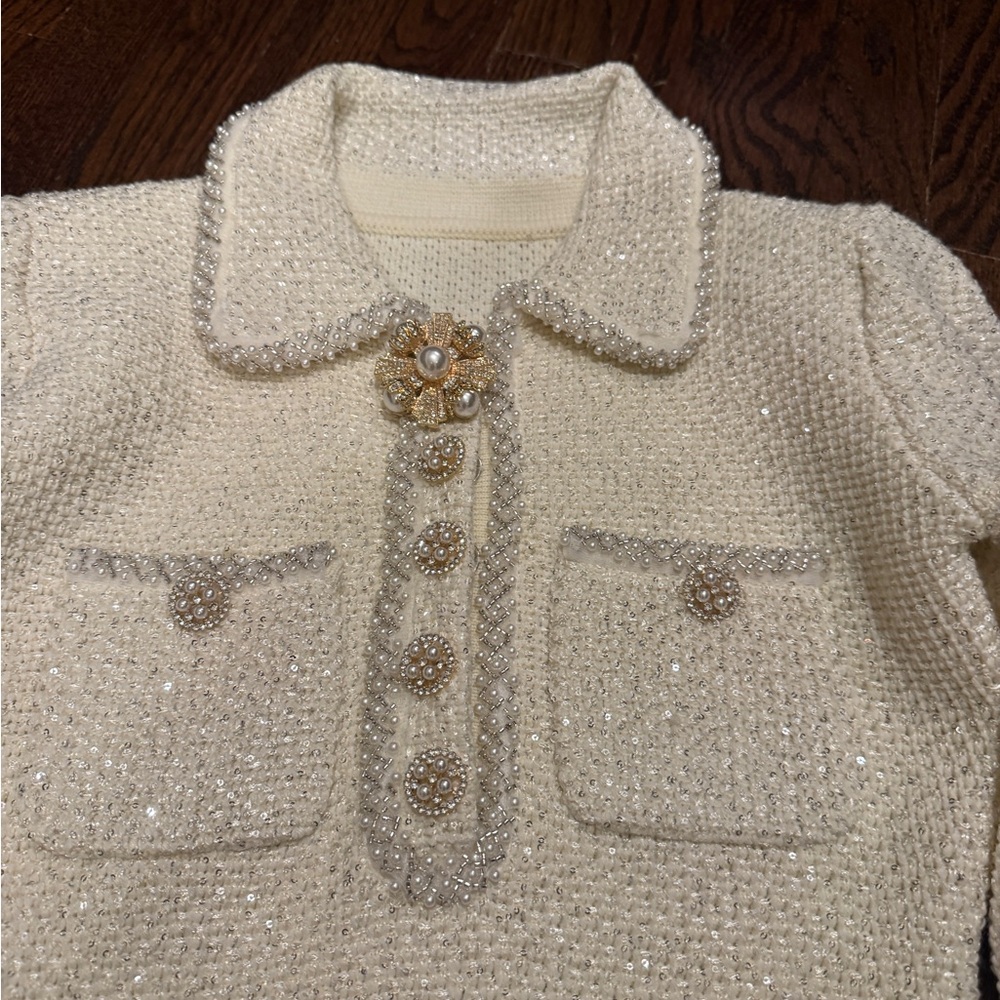 self-portrait
Cream Sequin Knit Pearl Mini Dress 2 - Picture 3 of 7